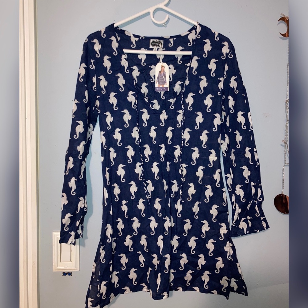 NWT Mud Pie Navy Seahorse Tunic 🏷